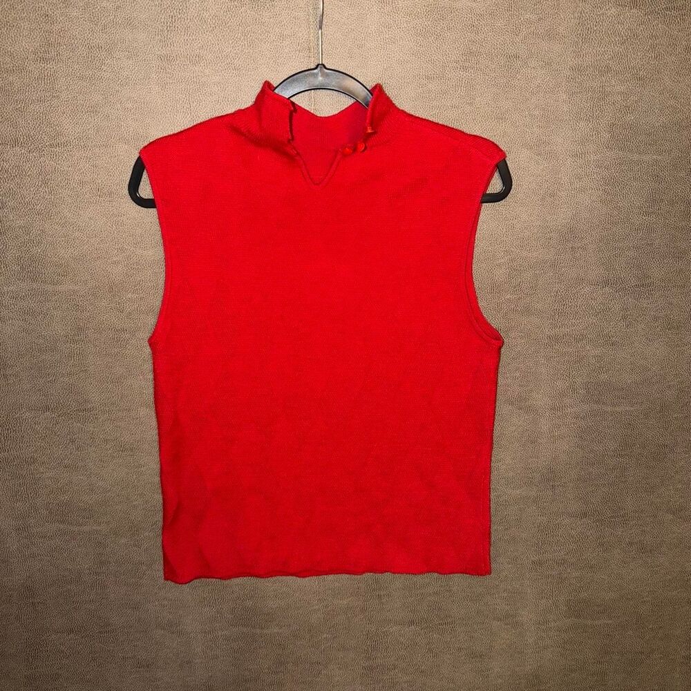 Vintage Country Shop Extra Fine Italian Merino Wool Red Mock Neck Sweater Vest
